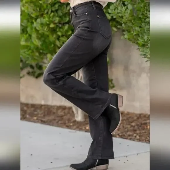 Judy Blue Morgantown Washed Black Straight Leg Jean Size 25 Tummy Control - Picture 3 of 9